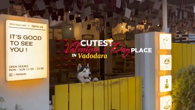 Pefeteria cafe exterior lit up at night